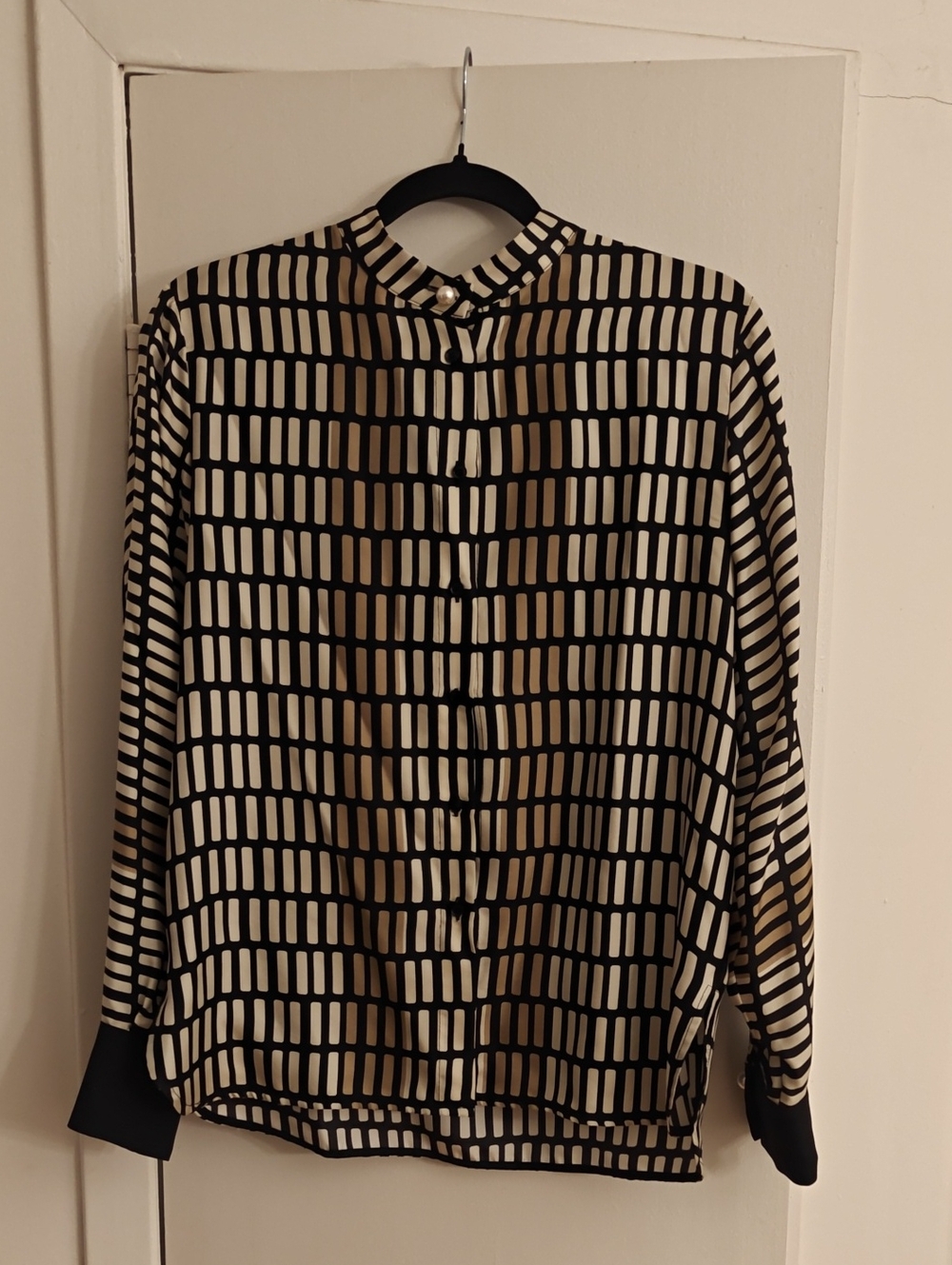 Seventy Black and Cream Striped Geometric Silk Blouse